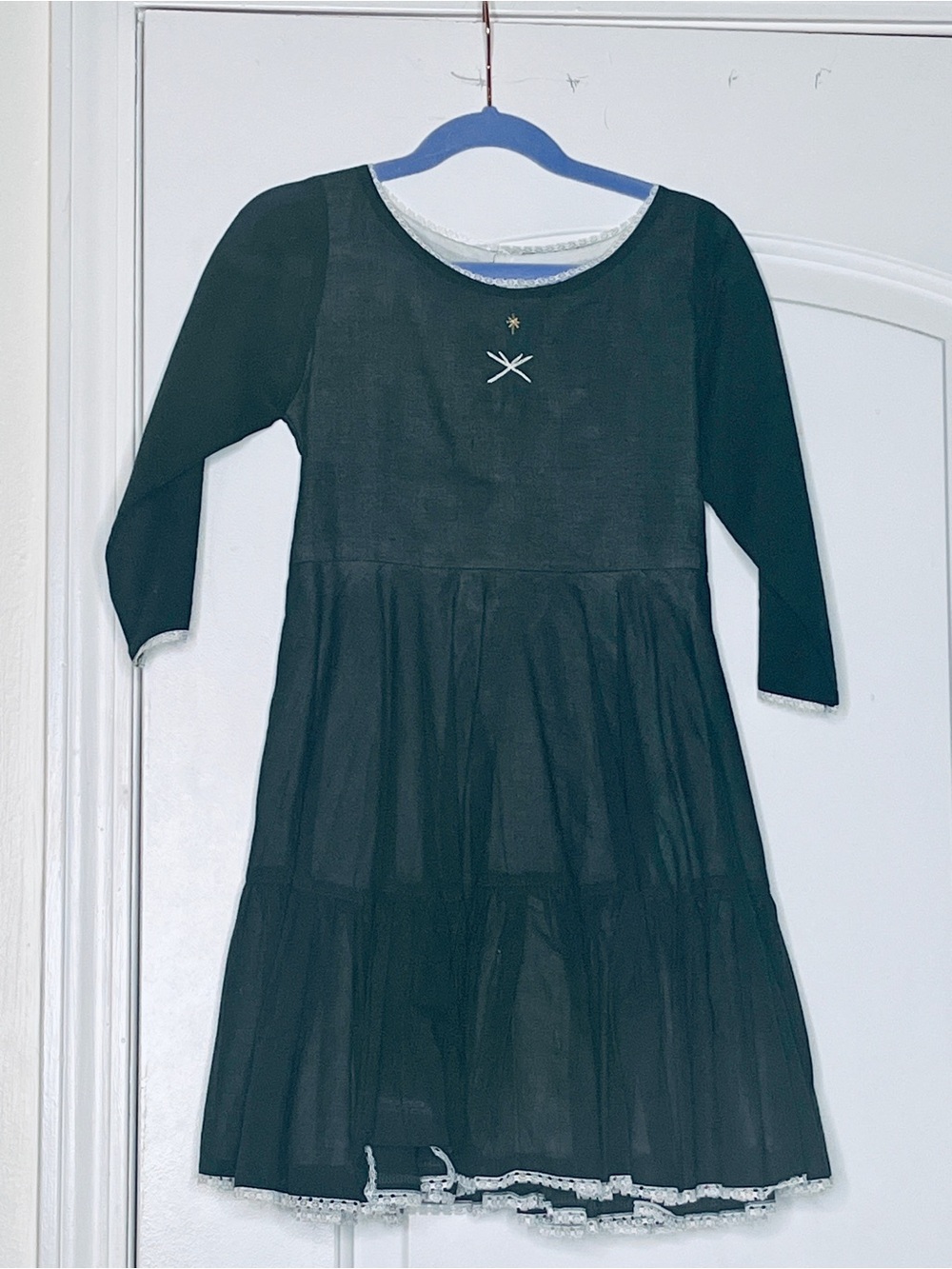 Well Dressed Wolf Black Long Sleeve Tiered Dress with White Lace Trim